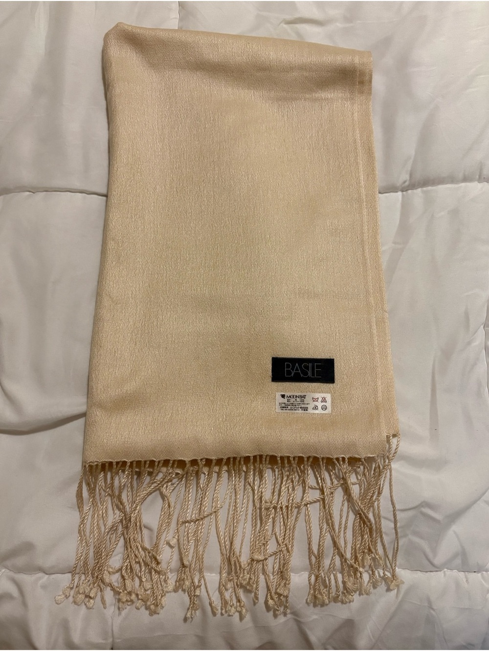 BASILE 100% Cashmere Scarf Wrap Cream Ivory Fringe 19” x 63”